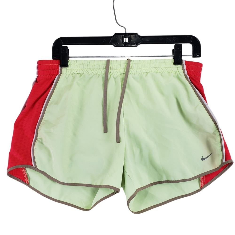 Nike Dri-FIT Running Shorts Womens M Green Red Colorblock Athletic Gym Lined